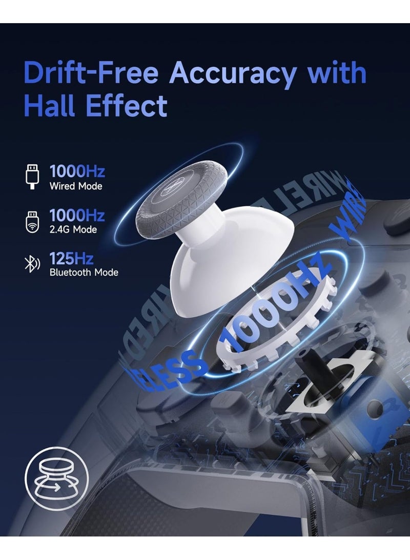 إيزي إس إم إكس وحدة تحكم EasySMX X05 Pro اللاسلكية للكمبيوتر الشخصي - أزرار ضغط هادئة، ومحفزات نبضية ثنائية المراحل، وزرّان قابلان للبرمجة، وعصا تحكم هول، وبطارية 1000 مللي أمبير، ووحدة تحكم ألعاب بتردد استجابة 1000 هرتز لأجهزة الكمبيوتر الشخصي/سويتش/أندرويد - Image 4